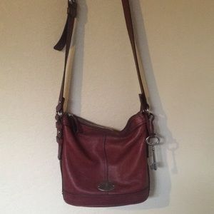 Beautiful Red Leather Fossil Crossbody Purse